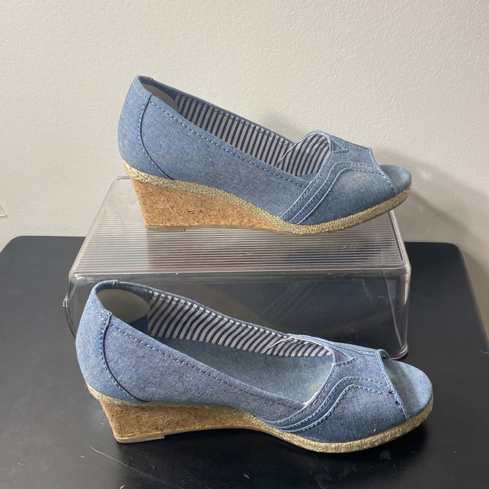 Sonoma Jenne Chambray Peep Toe Platform Wedge Sandals - Picture 3 of 7